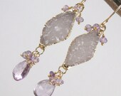 Druzy Earrings Lavender Druzy Earrings Pink Amethyst Raw Crystal Dangle Earrings Wedding Jewelry Spring Fashion - Clothilde