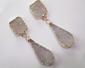Druzy Earrings Off White Druzy Post Earrings Raw Natural Crystal Sand Beige Dangle Earrings Luxury Summer Fashion