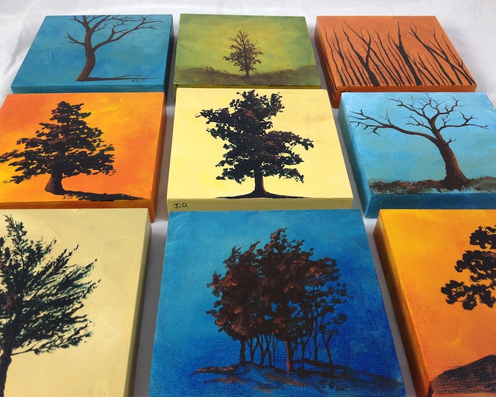 Tree Silhouette Block 52 - Original Acrylic Painting