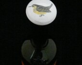 Majolica WIne Bottle Stopper with Wren