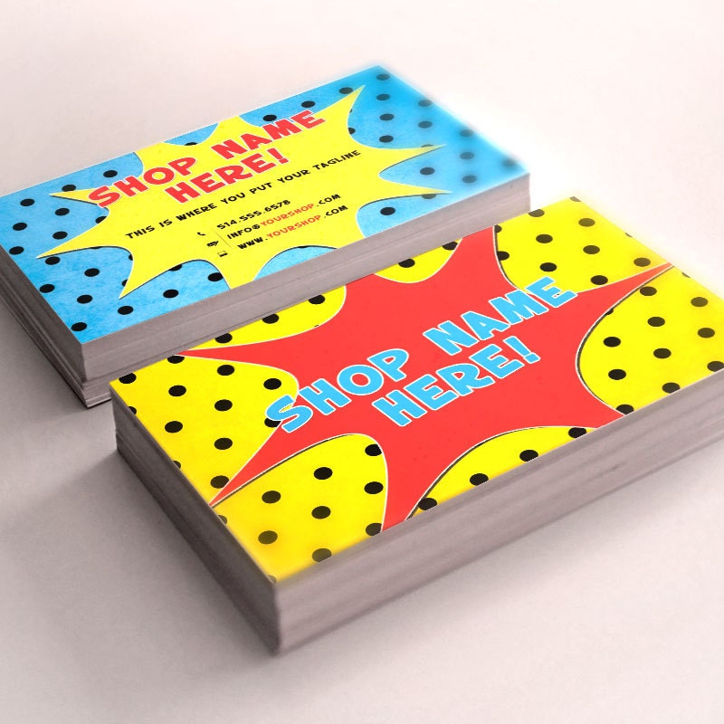 Instant Download - Superhero Business Card Template - Cute Digital Clip Art Collage Sheet 2 sided design EDITABLE TEMPLATE