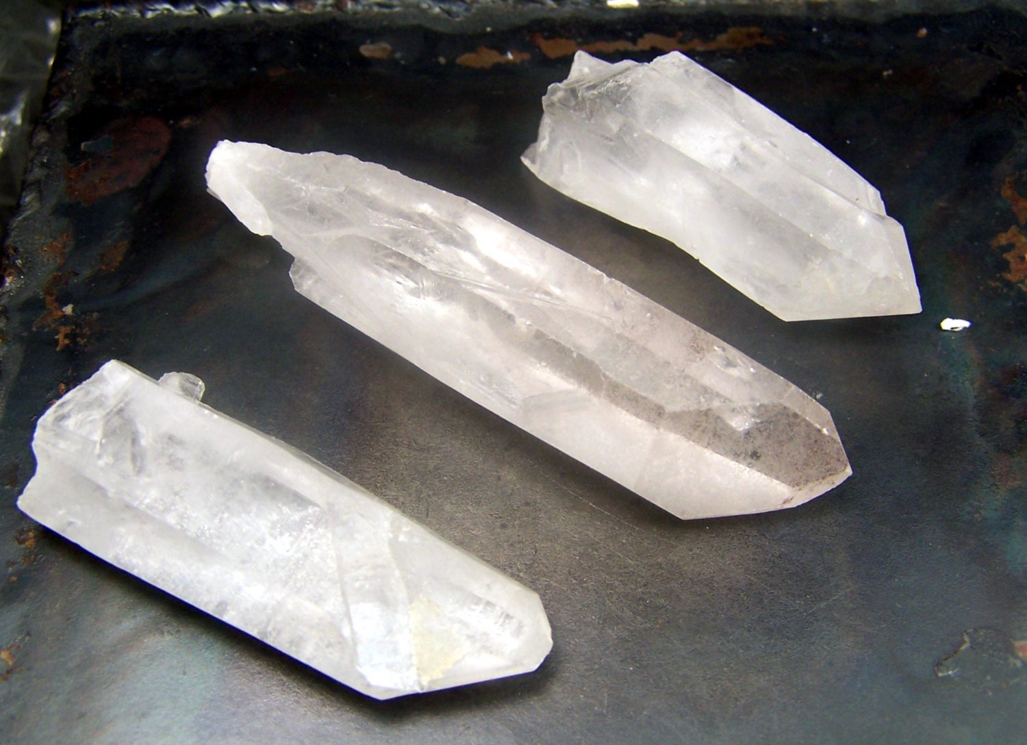 3 Large Quartz crystals - long -  wand shaped -  lapidary supplies - wire wrapping - metaphysical - crystal healing - lot of crystals