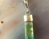 Tourmaline - Tri Color Tourmaline Crystal necklace pendant with chain silver -  rainbow green yellow blue - watermelon terminated point