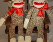 Twin Sock Monkey Set. 9 Inch Monkey Sock Dolls,  Sock Monkey Twins,  Redheel Socks. Collectible.
