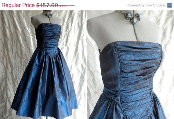 Sale 80s Dress // 80s Prom Dress // Vintage 1980s Sapphire Blue Strapless Taffeta Dress by Wilhelmina Couture Size S