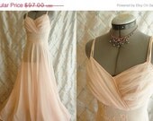 Sale 50s Nightgown // Vintage 1950s 1960s Pale Pink Chiffon Princess Nightgown Size S