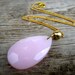 Pink Pendant Necklace. Large Briolette Pendant. Cotton Candy, Bubblegum, Pastel Pink. Gold Chain. Shabby Chic. Pink Necklace.