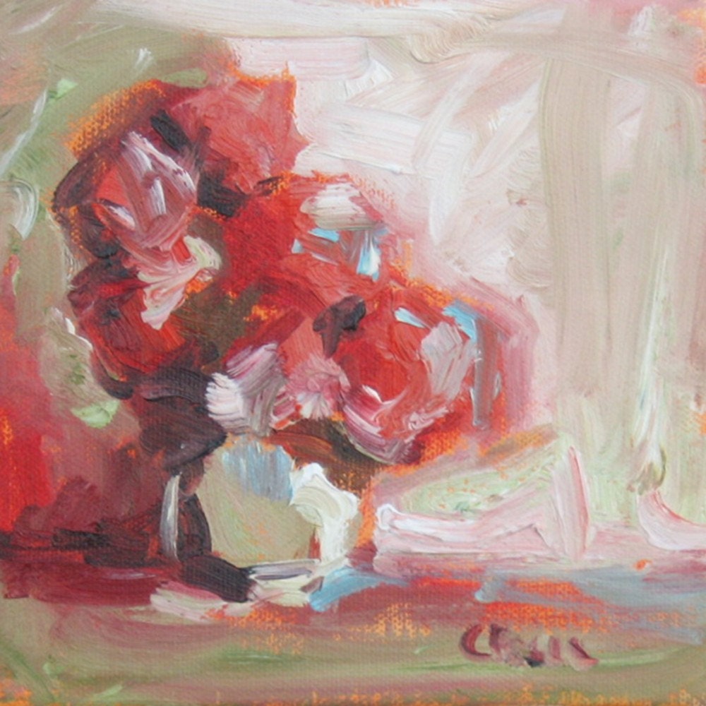Little Reds Original Abstract Oil Painting 6x6 on Gallery Wrapped Canvas