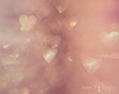 Fine Art Abstract Photograph. My Still Heart. Sparkle. Pinks and Creams. Romantic. Heart Bokeh. 5x7 Print - HelenMPhotography