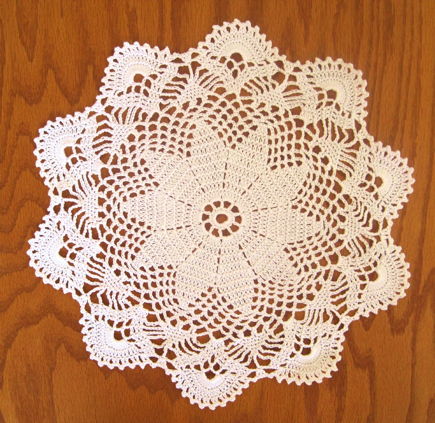 Crocheted 12 Inch Doily in White - Simple Flower