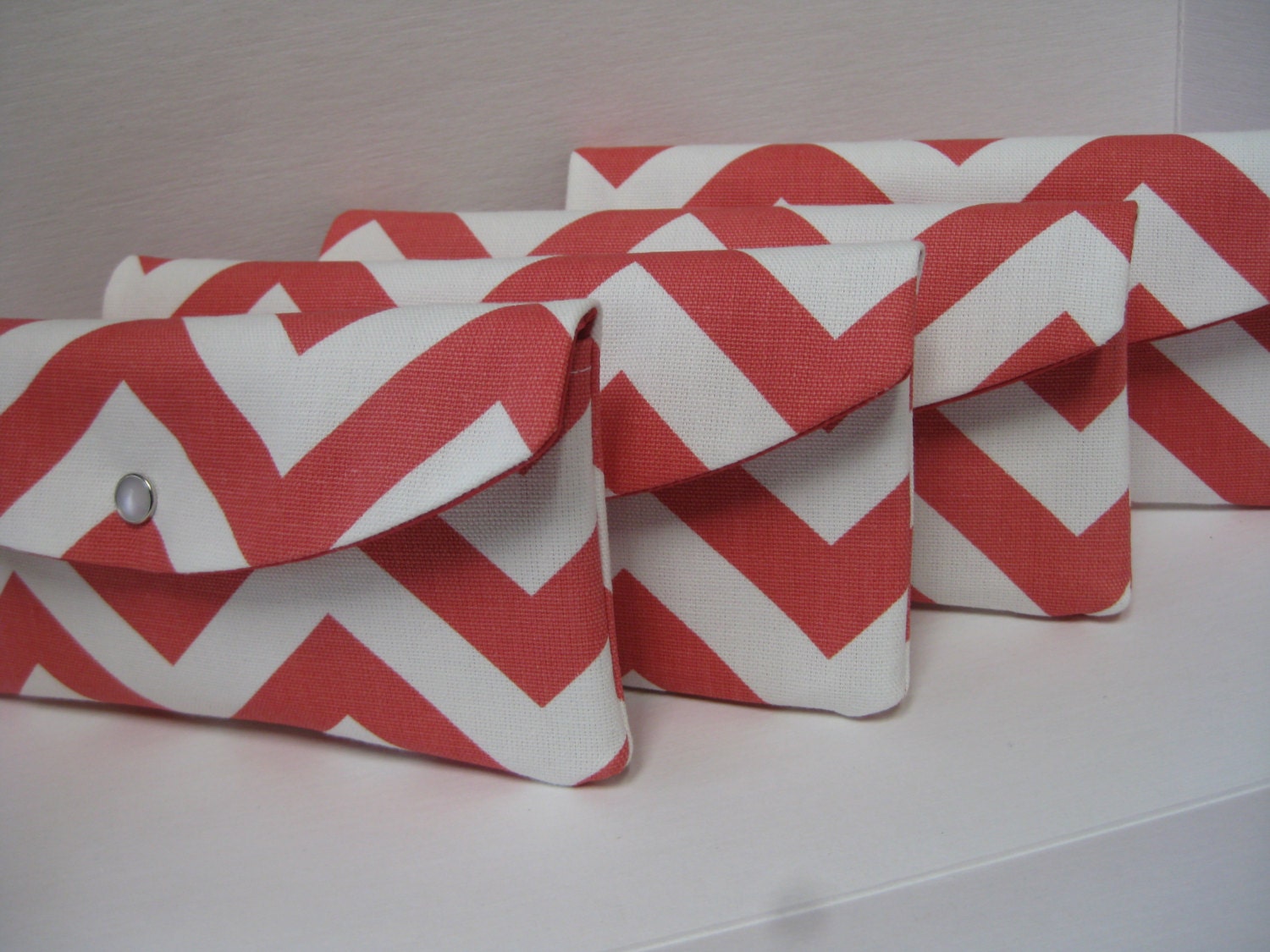 Bridesmaids Clutches /  Set of (4) / The New Jenna Clutch in Chevron Zig Zag Coral Collection