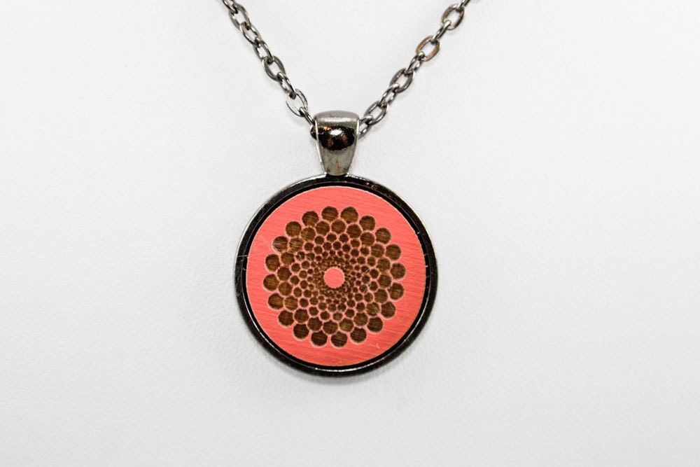 Cameo Pendant - Modern Floral Engraving (Neon Coral)