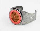 Cameo Cuff - Modern Floral Engraving (Neon Coral)