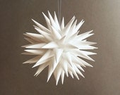 Polish Star, Christmas Tree Decoration, Holiday Ornament, White Paper, Star Urchin - 3 inch - Modern White