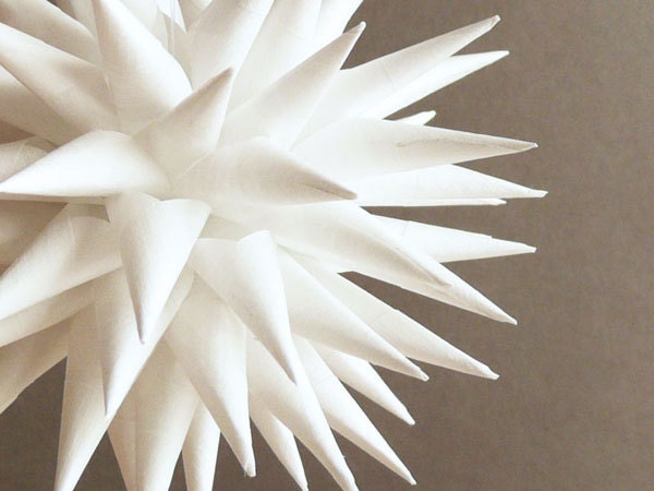 Polish Star Ornament White Paper Star Urchin Decoration Christmas Holiday Decor Winter Snow Folk Art - 4 inch - Modern White
