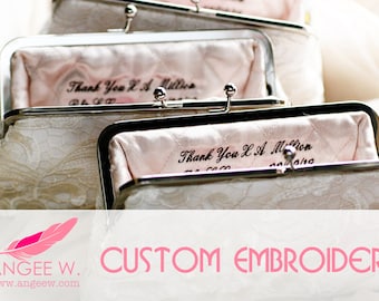 Handmade custom embroidery bridal and bridesmaids clutches reserved for Nicole