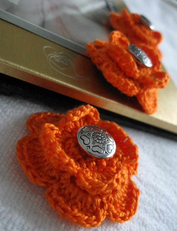 Crochet 'Button'-ieres, Set of 3 Orange Wedding Flower Button Boutonnieres