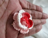 Crochet Boutonniere, White, Red and Pink Variegated Suit Flower
