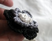 Crochet Boutonniere, Men's Tiny Black, Steel Gray, and White Lapel Suit Flower