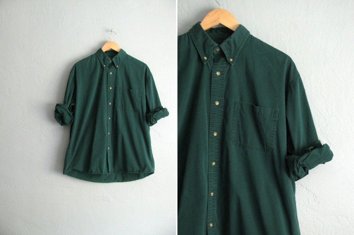 vintage men's '80s/'90s FOREST GREEN long sleeve button-up shirt. size xxl. - darlingvintage vintage men's '80s/'90s FOREST GREEN long sleeve button-up shirt. size xxl. - darlingvintage