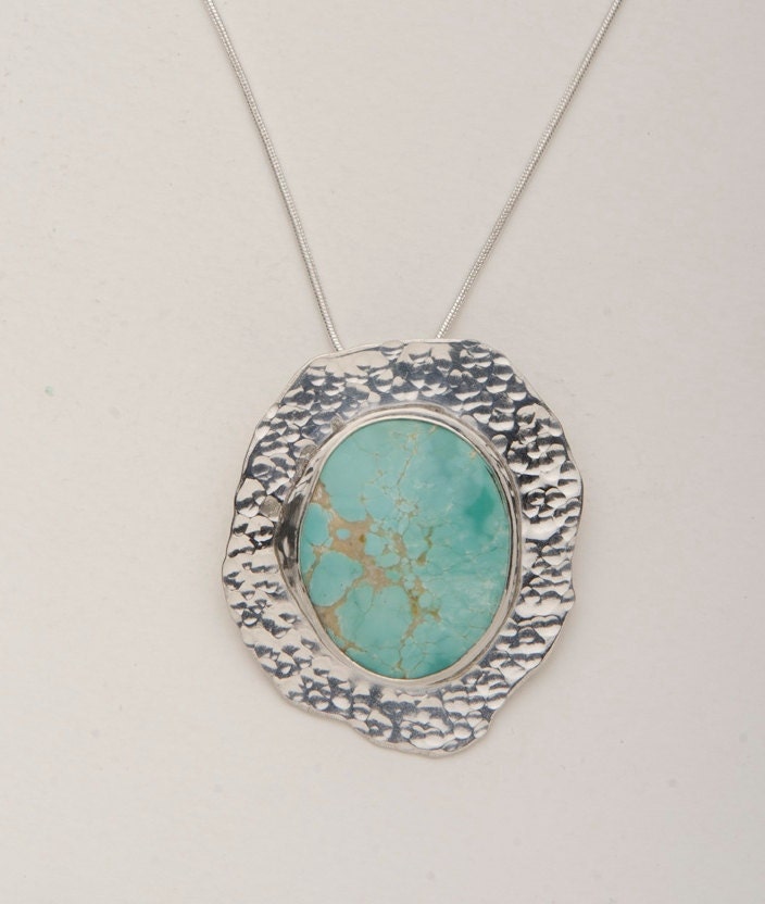 Hand Hammered Sterling & American Turquoise Pendant