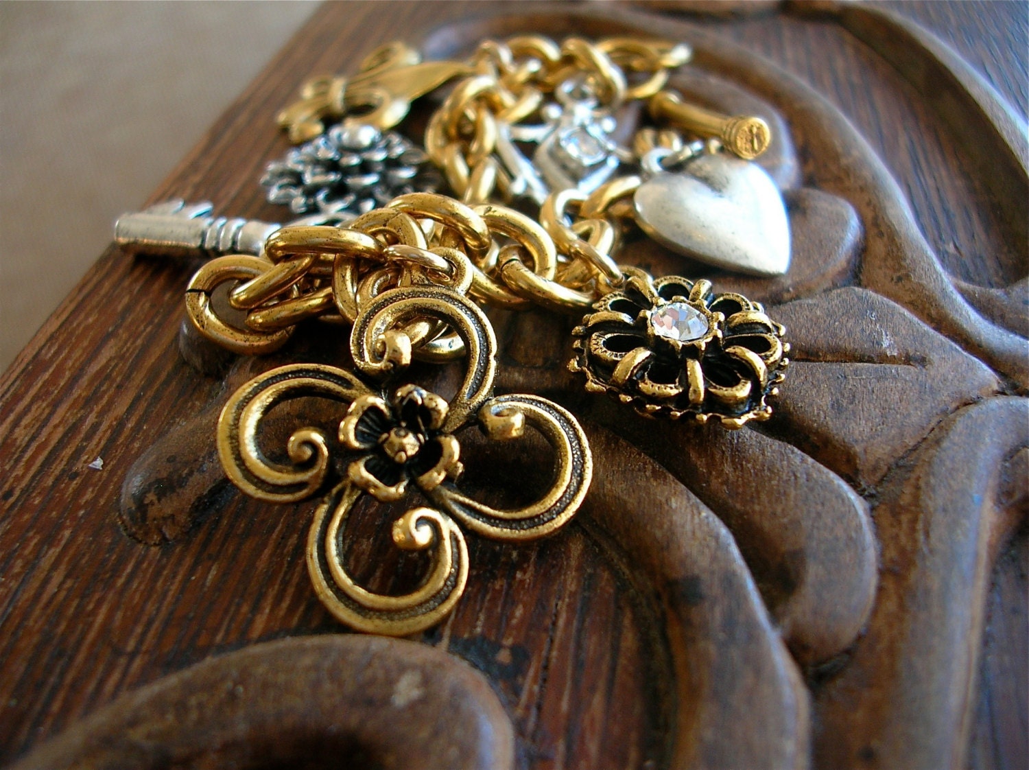 Royal Treatment Vintage Inspired Charm Bracelet in Silver and Gold