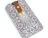 Leather iPhone  / new iTouch Case - Pebble Grey and white Lace w/ Pink hue