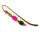 Shepherds Crook Bookmark, Beaded Bookmark, Hook, Gift for Book Club, Green, Pink, TJBdesigns