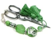 Beaded Scissor Fob, Soft Green, DIY Crafts, Needlepoint ,Quilting, Sewing, Cross Stitch, TJBdesigns