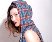 HOODED PLAID FLANNEL // coolest top, 90s grunge, 90s clothing, sleeveless blouse, womens blouse top, hooded jacket