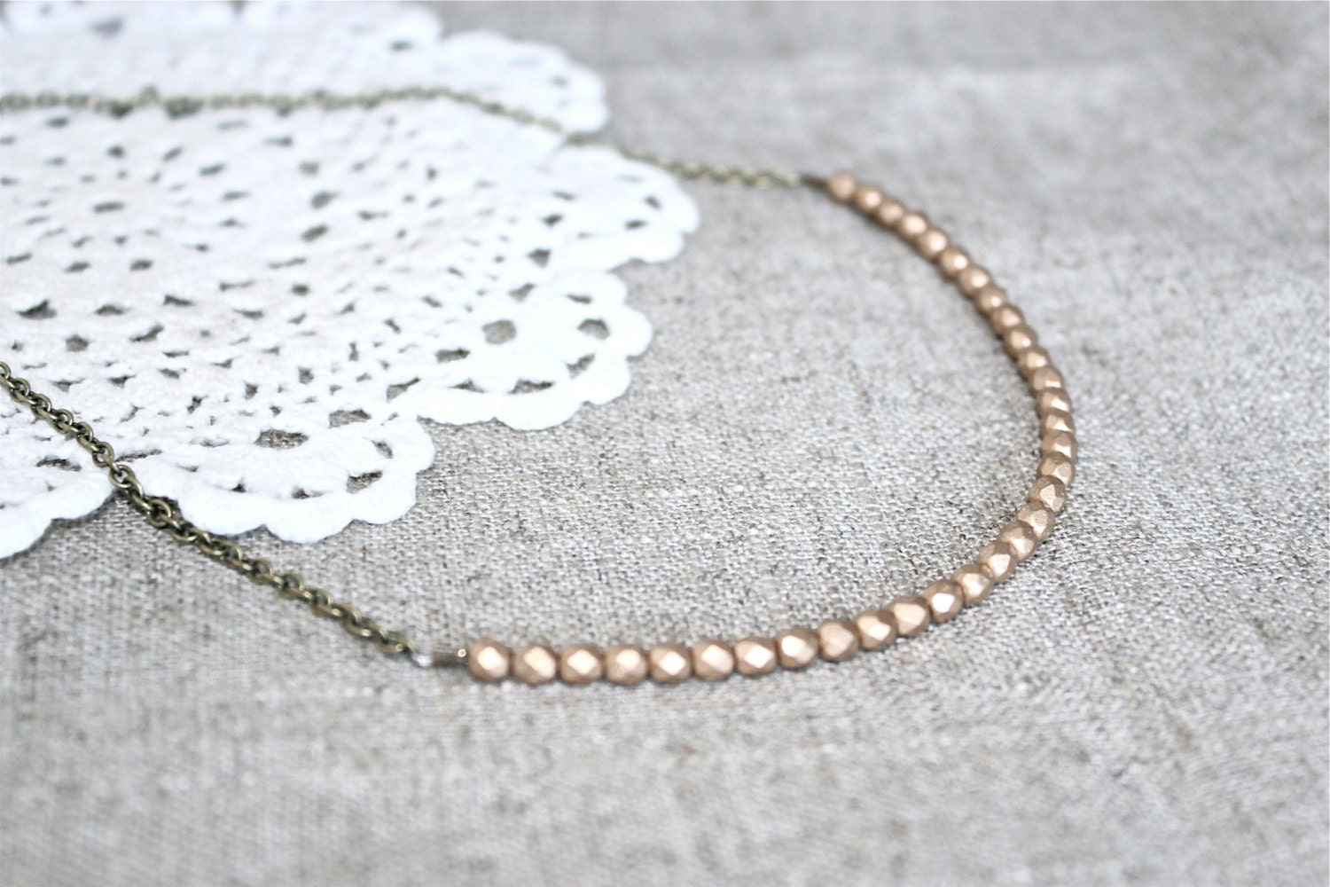 Matte gold beaded strand necklace.  Czech glass petite beads.