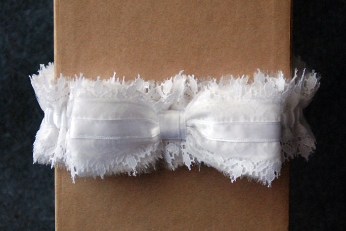 Wedding Garter -White Chiffon and Lace Bridal Garter with Bow - Emmi