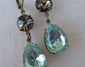 Memorial Day SALE 15% Off Angelina Jolie Inspired Aqua Blue Earrings Bridesmaid Gift  Grey Gray Crystal Jewelry Rhinestone Old Hollywood  A