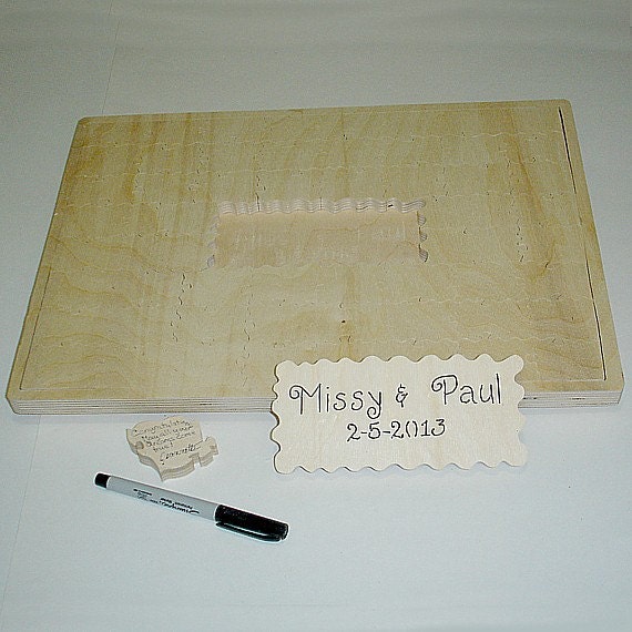 Wedding Guest Book Puzzle with Frame for Hanging - Unfinished - Personalized 40 pc. Puzzle