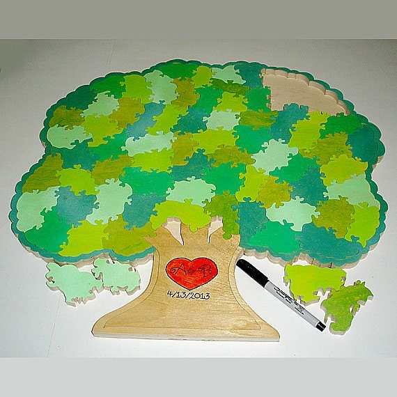 Wedding Guest Book Puzzle with Frame for Hanging - Custom Hand Painted - Personalized 100 pc. Puzzle