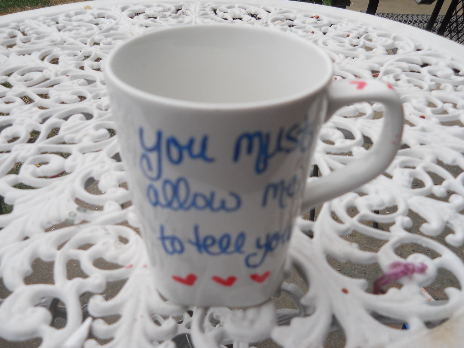 Pride and Prejudice quote mug-New-blue ink with red heart ink-Mr.Darcy Proposal- 8 oz-made to order