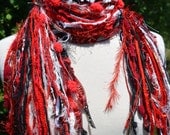 Medium Red, Black and White Fringie Scarf - in Chicago Blackhawks, WI Badgers, Cardinals, Nebraska, Atlanta Falcons, St. Lious Cardinals
