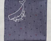 Dark Blue Anchors and Whale Chambray Pocket Square