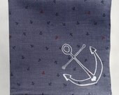 Dark Blue Anchors Chambray Pocket Square