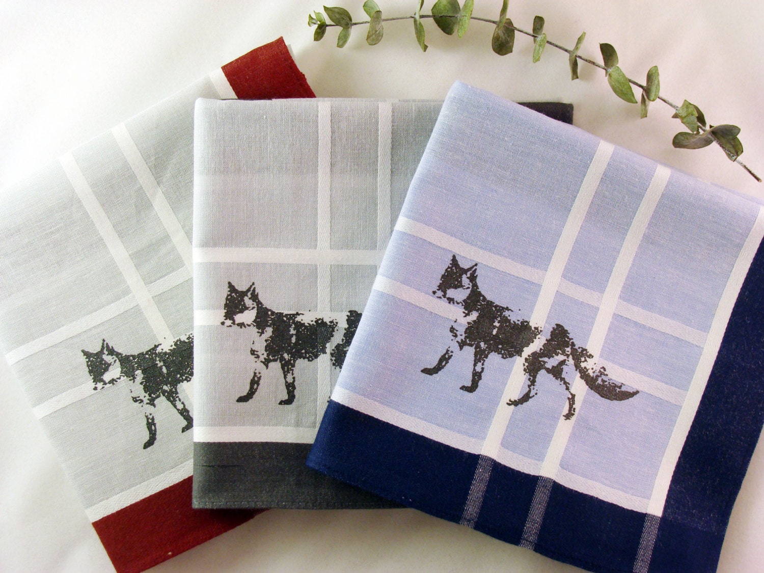 Men's Fox Handkerchiefs, 3 Silk-Screened Sneezy Sheets
