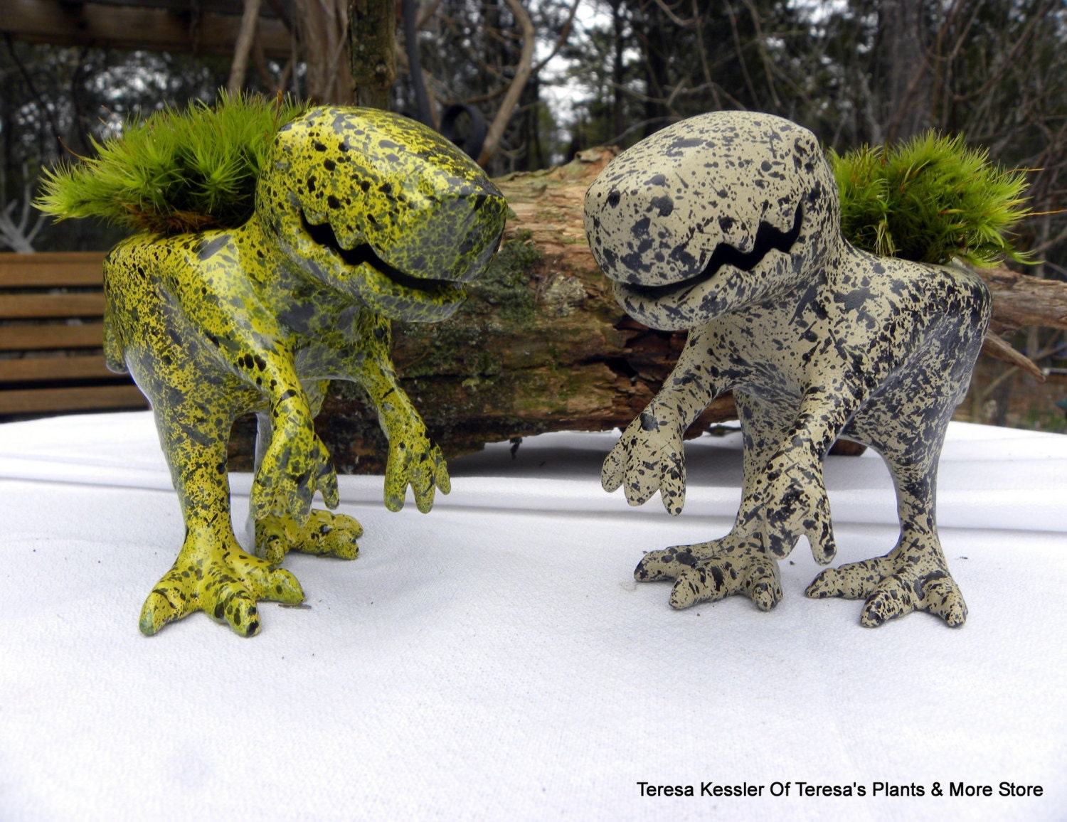 1 Wild Splattered T-Rex Live Mood Moss hand sprayed and Splattered Moss Dinosaur planter-Prehistoric planter-Multi colored planter
