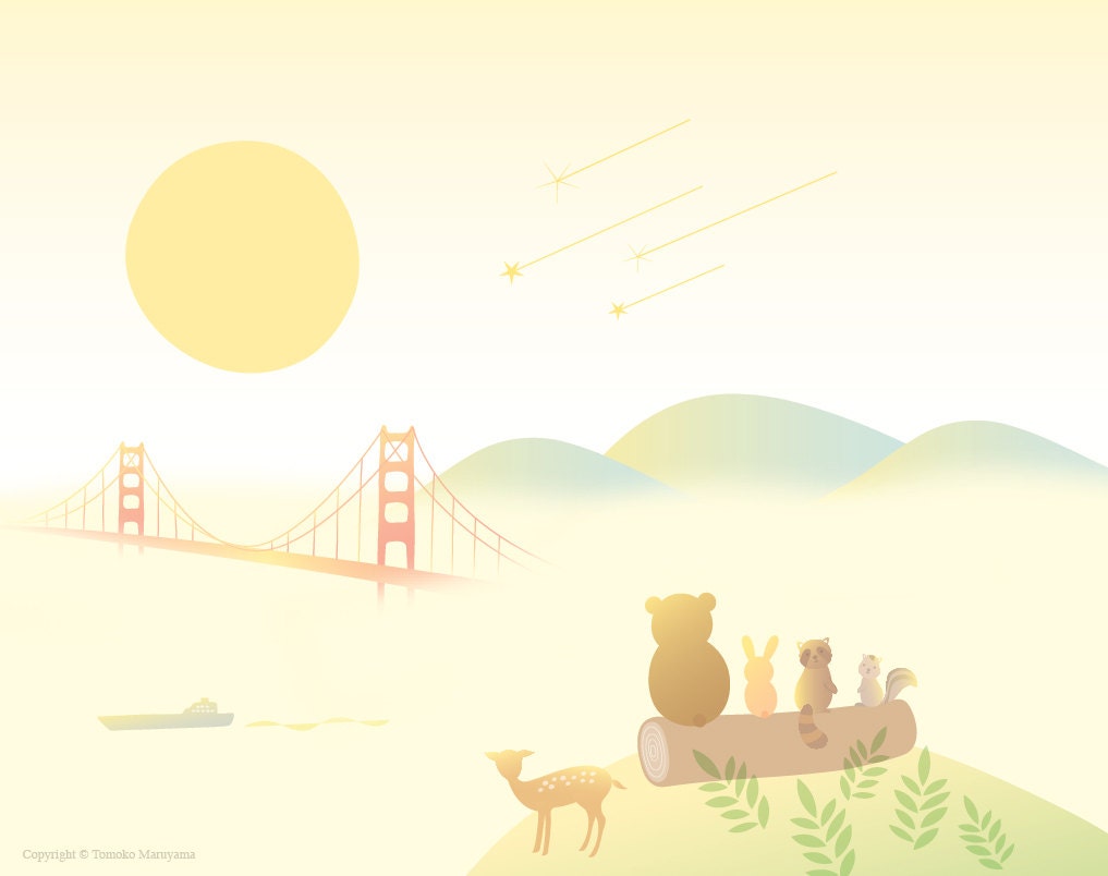 Full Moon Art Print 11"x14" - Golden Gate Bridge, California, Wall Art, Home Decor, Nursery