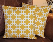 Throw Pillow Covers - 16x16" Set of 2 sewn with Premier Prints Gotcha Twill in Corn Yellow - Yellow & White Modern Print Throw Pillow Covers