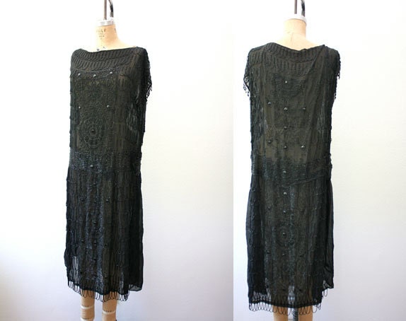 1920s Dress / beaded flapper dress / Ashcombe beaded Maze dress