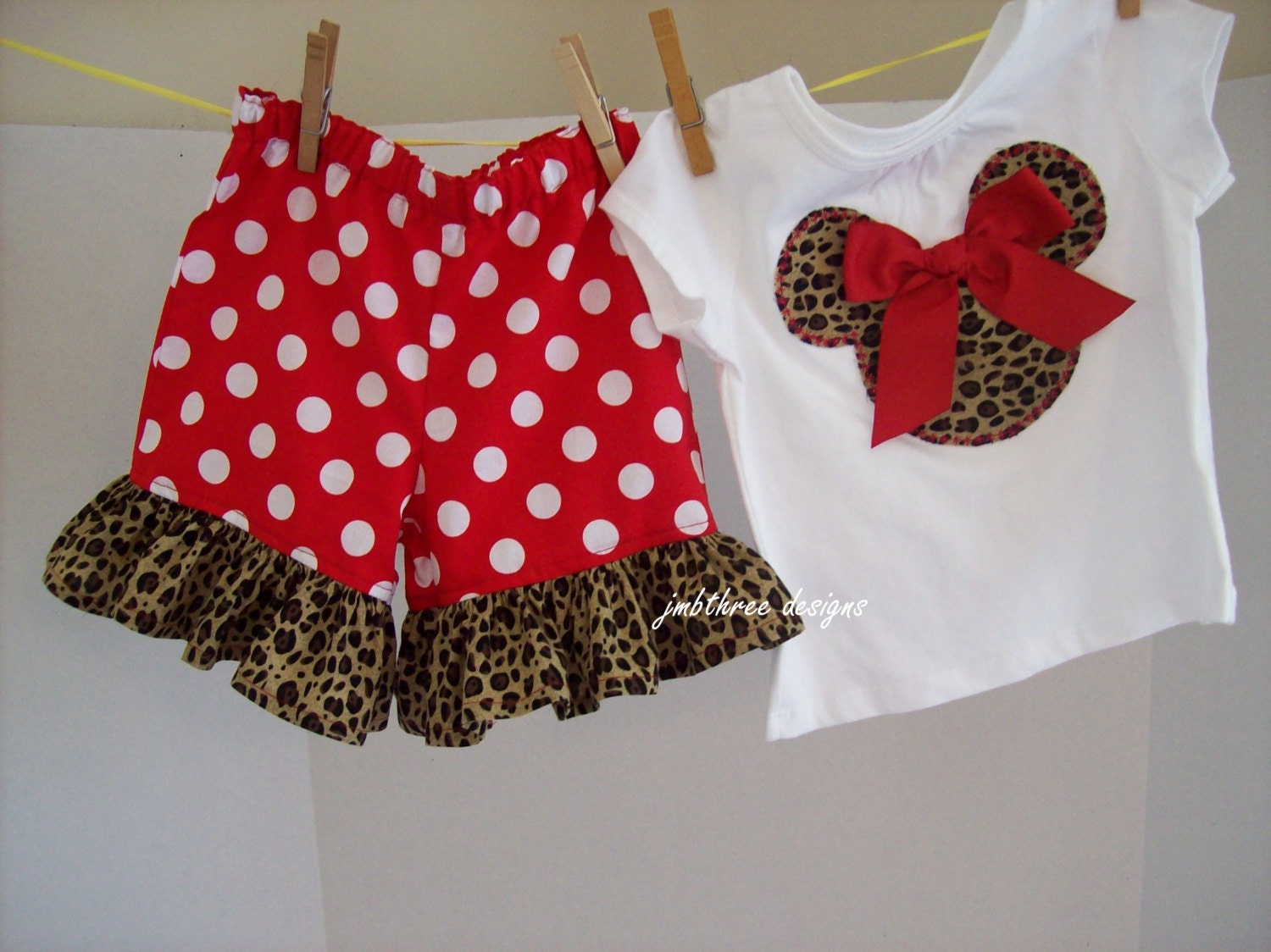 Leopard Minnie ruffle short set in sizes 6m-6y