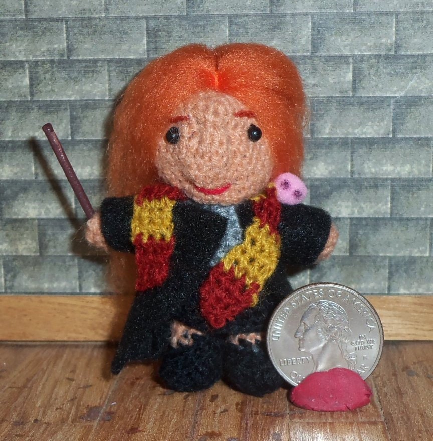Ginny Weasley Miniature Crocheted Doll with Pygmy Puff  Ready to Ship