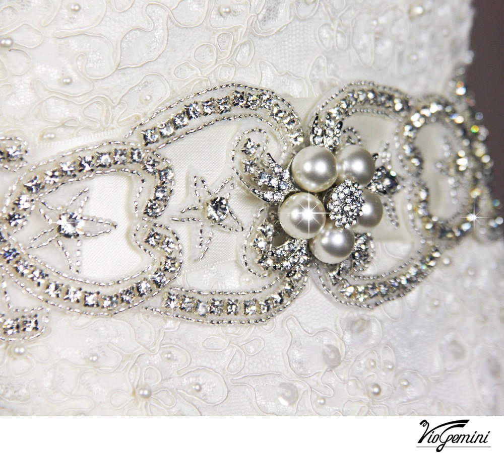 Bridal Sash - Wedding Sash - Rhinestone Crystal Jeweled Sash - Satin Ribbon Crystal Applique Bridal Accessories