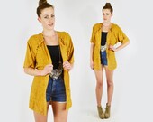 vtg 90s 70s boho hippie ETHNIC india EMBROIDERED FRINGE slouchy draped oversized festival kimono tunic shirt blouse top cape jacket S M L