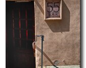 Hidden Bar Fine Art Photography,Downstairs Speakeasy In NYC, Red, Blue And Brown With Stucco Texture Wall
