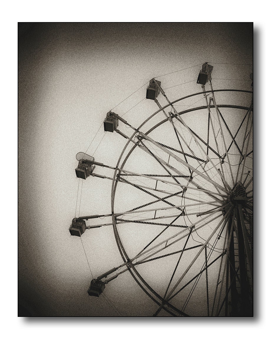Ferris Wheel Fine Art Photography - Amusement Park Ride, Black and White, Sepia, Old Effect